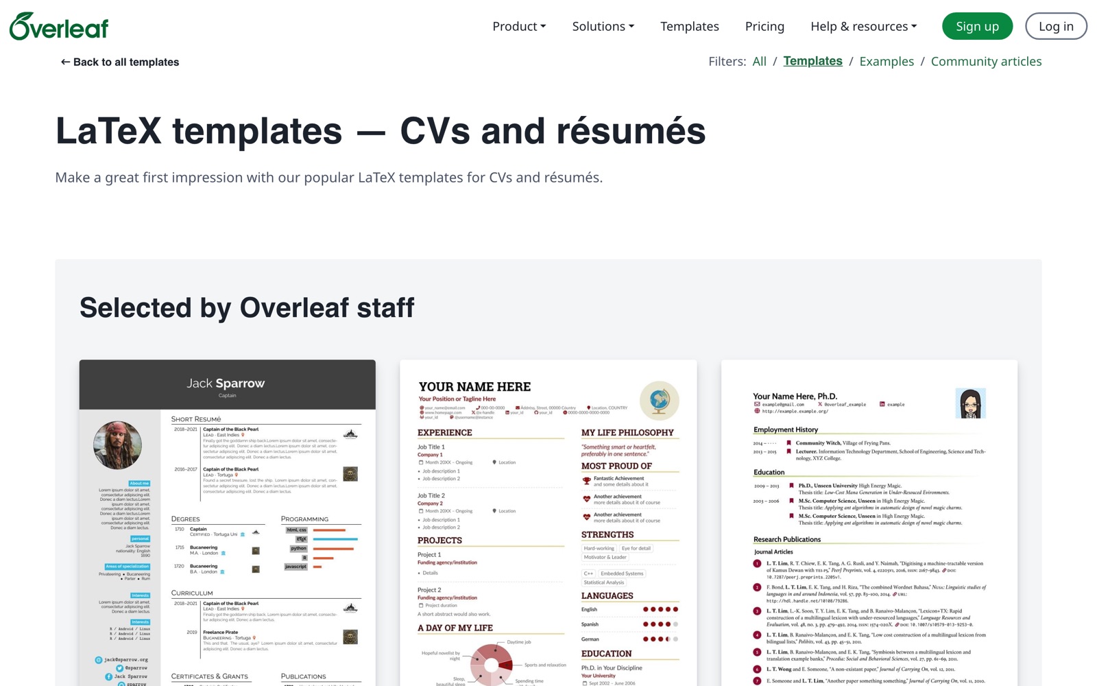 Overleaf's gallery of LaTeX CV and résumé templates