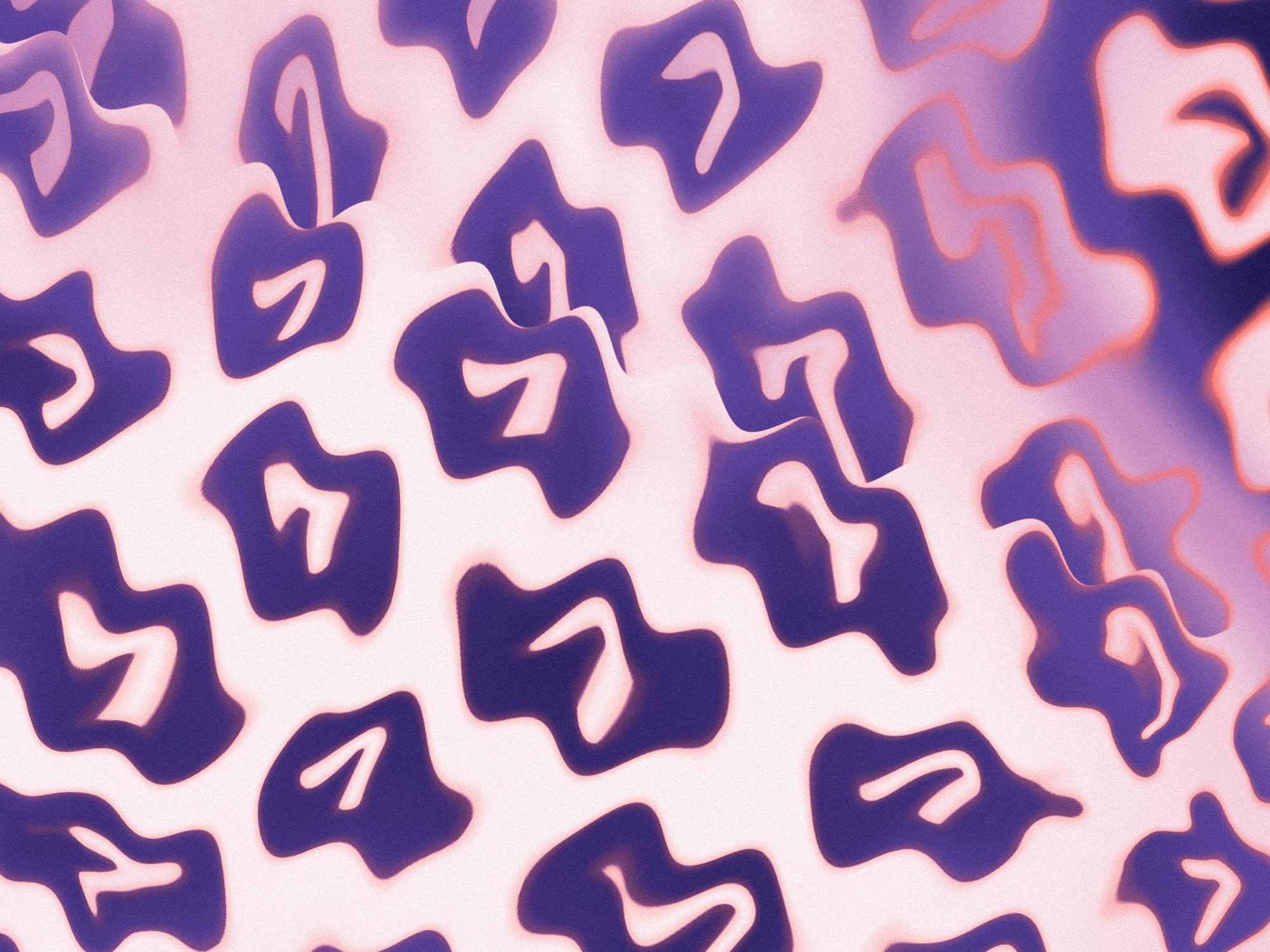 Deep purple OneCV logo marks on a pale pink field, warped like fluted glass