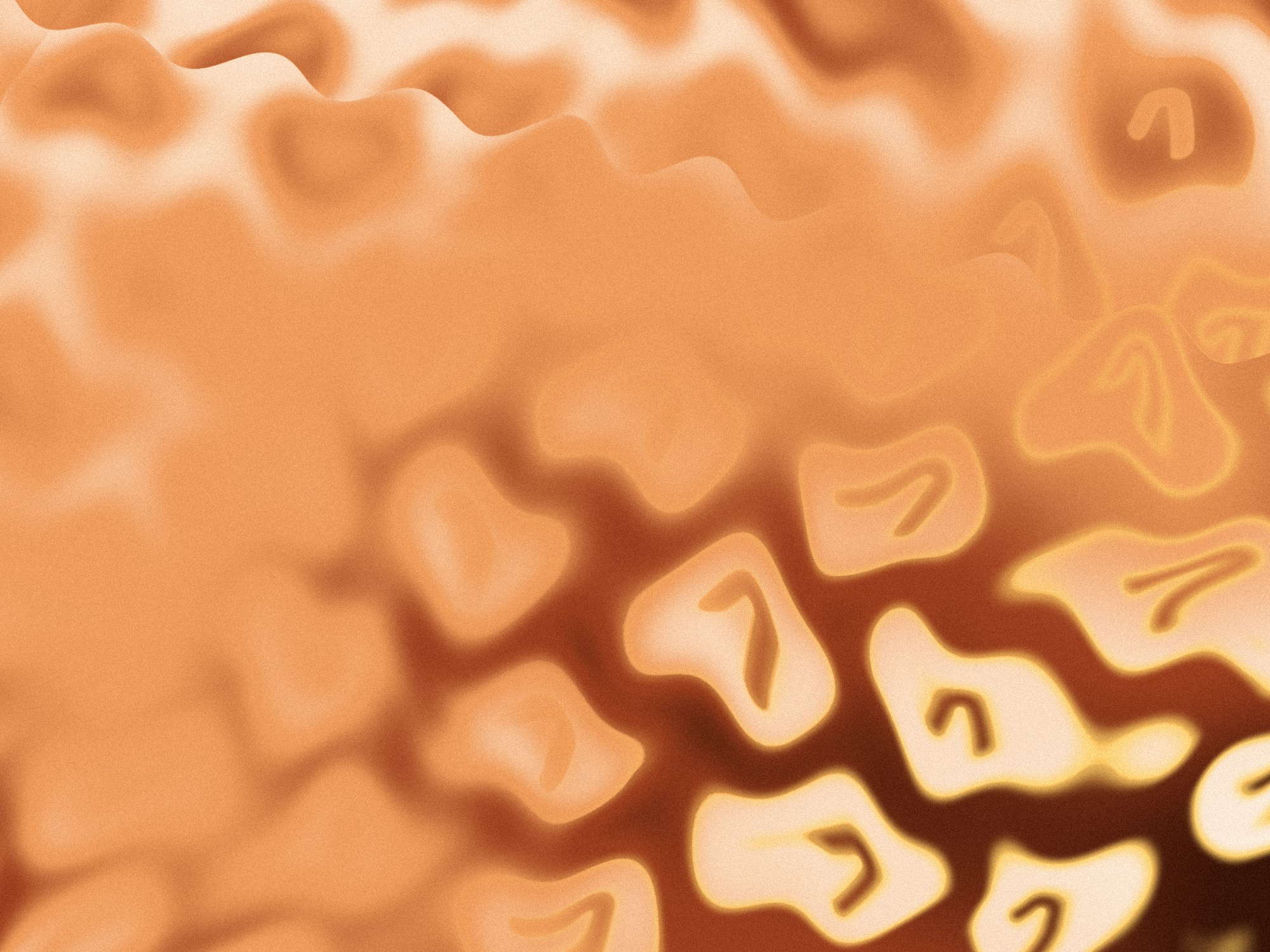 OneCV logo marks in cream and amber on a warm orange field, warped like rippled glass