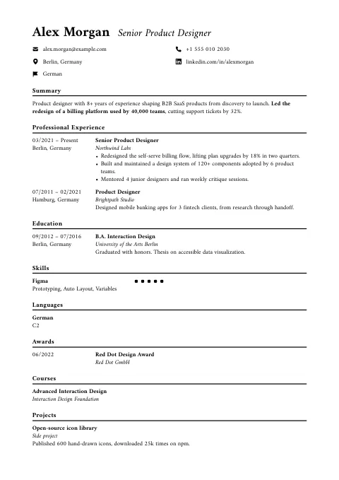 The Executive resume template, filled in with a sample resume