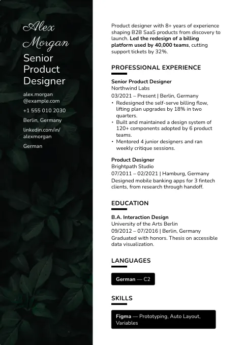 The Web Worker resume template, filled in with a sample resume